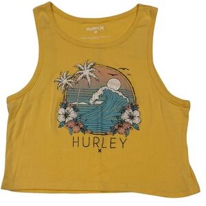 NWOT Hurley Mustard Hawaii Wave Graphic Crop Tank Top, Size M